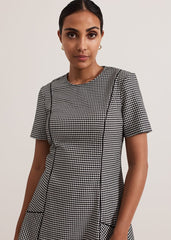 Petite Viola Houndstooth Mini Dress Black Multi