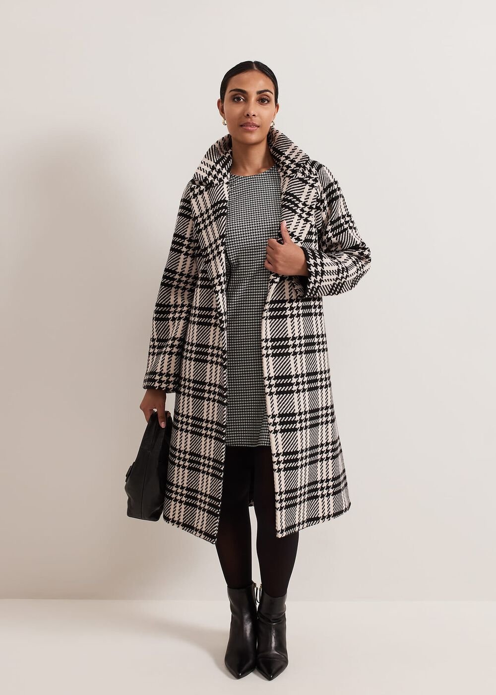 Petite Viola Houndstooth Mini Dress Black Multi