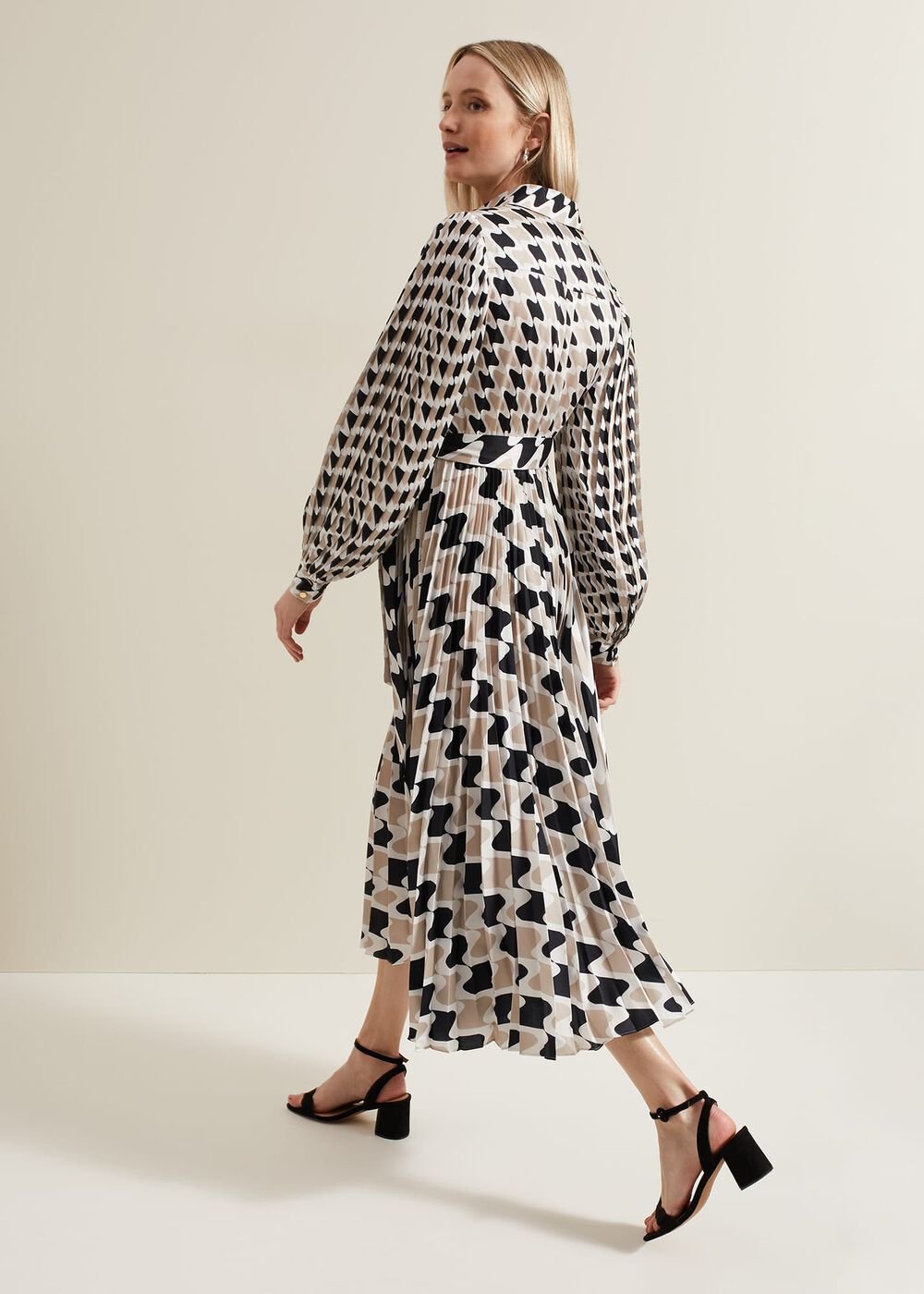Lyric Geo Pleated Midi Dress Multi-Coloured