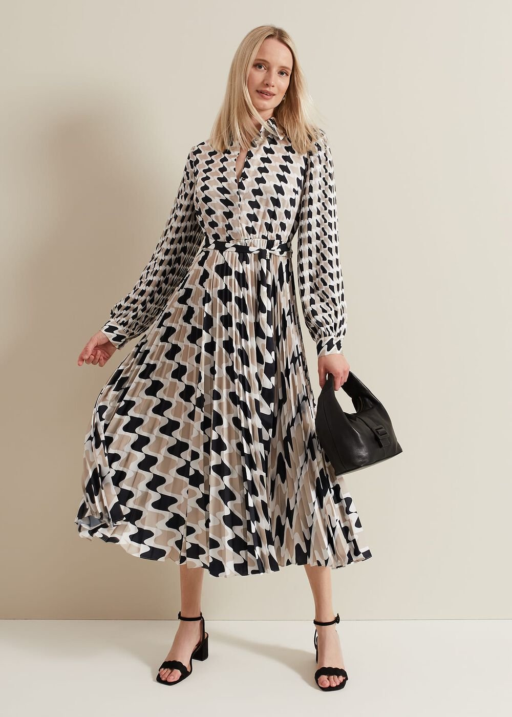 Lyric Geo Pleated Midi Dress Multi-Coloured