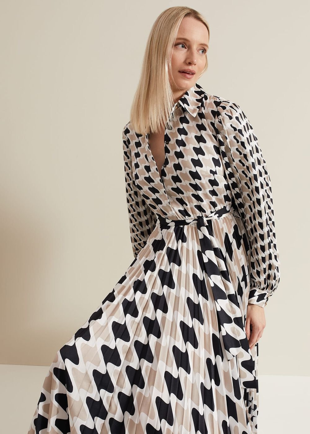 Lyric Geo Pleated Midi Dress Multi-Coloured