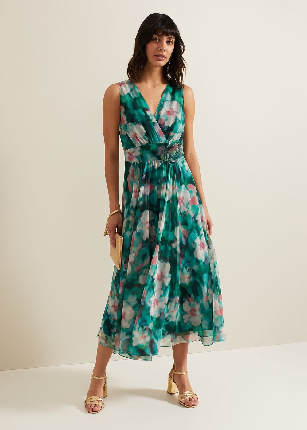 Nora Chiffon Floral Wrap Dress Multi-Coloured