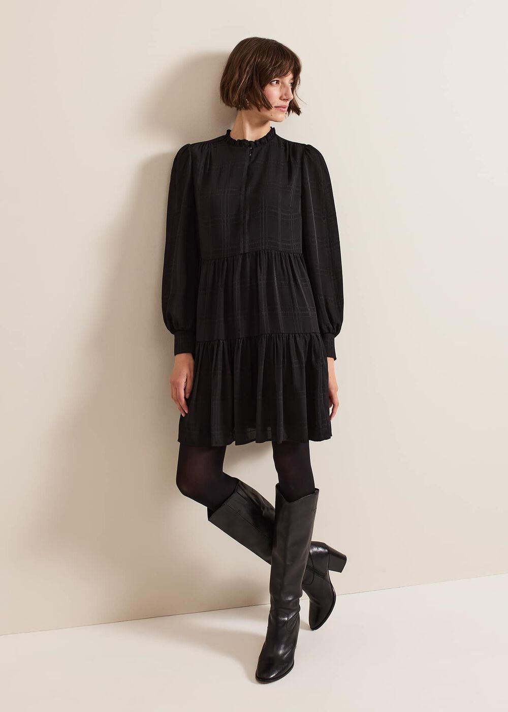 Shreya Check Swing Mini Dress Black