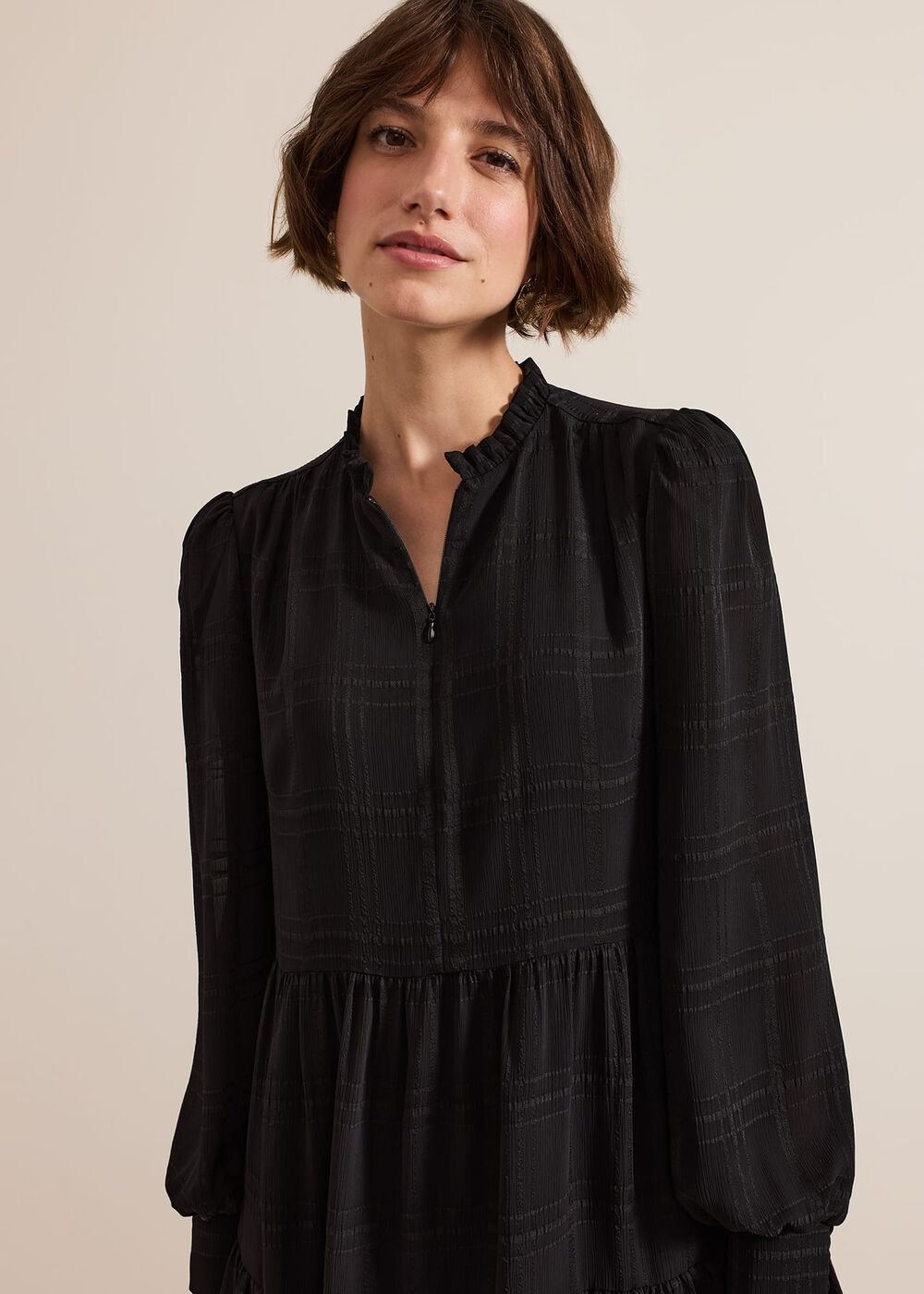 Shreya Check Swing Mini Dress Black