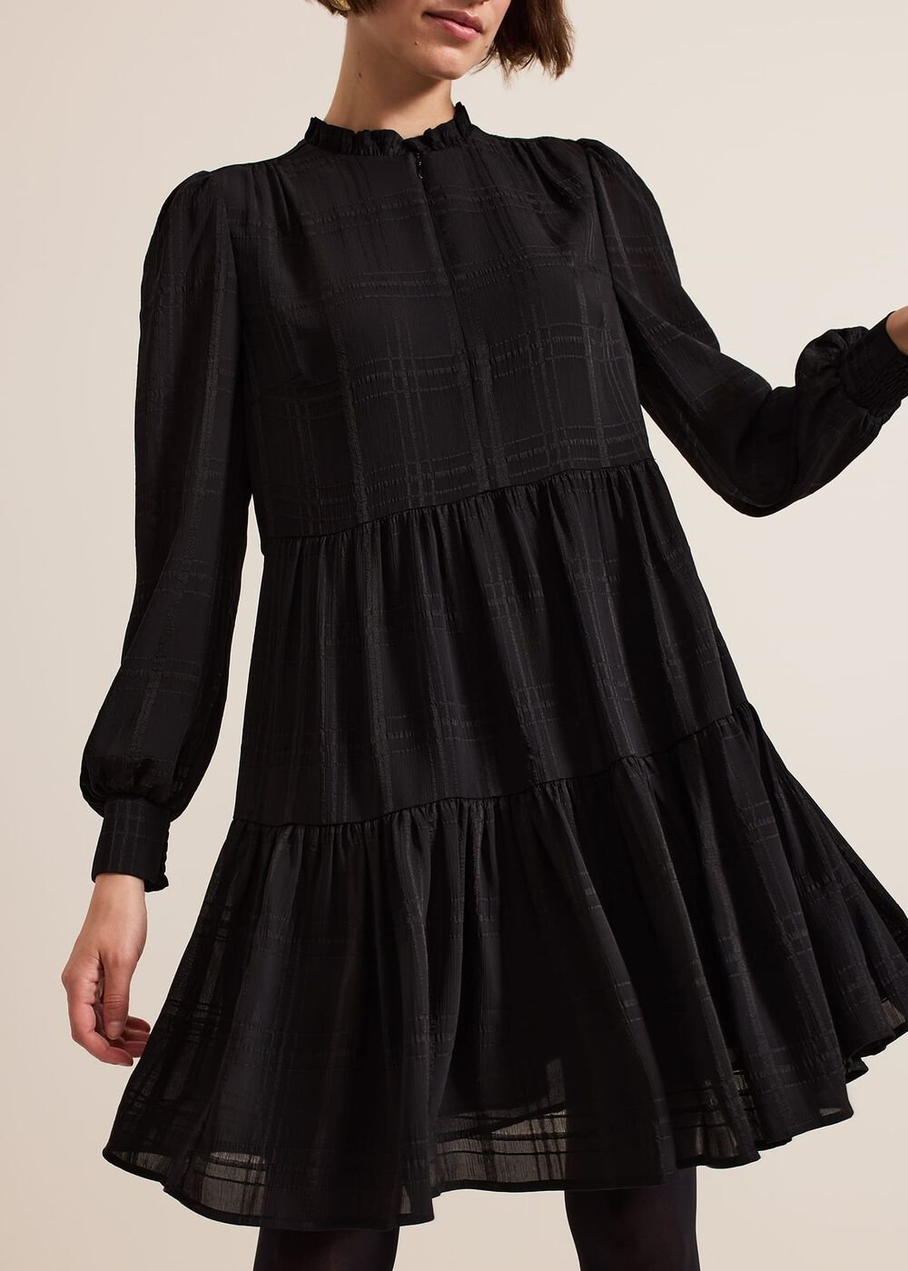 Shreya Check Swing Mini Dress Black