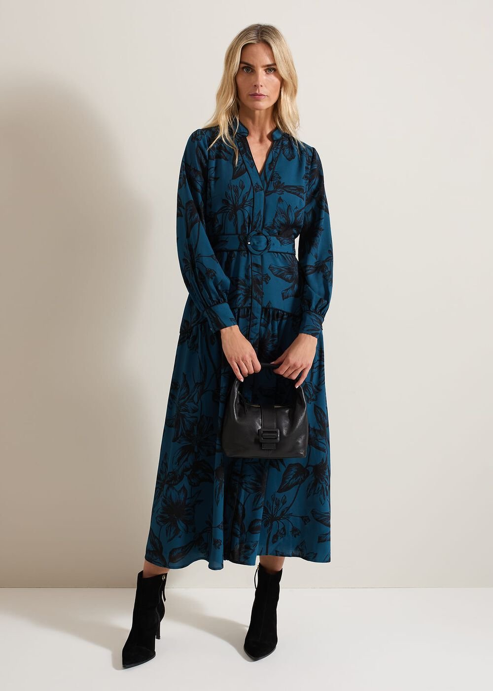 Shakira Teal Floral Midaxi Dress Teal