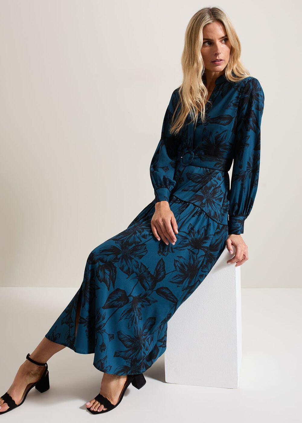 Shakira Teal Floral Midaxi Dress Teal