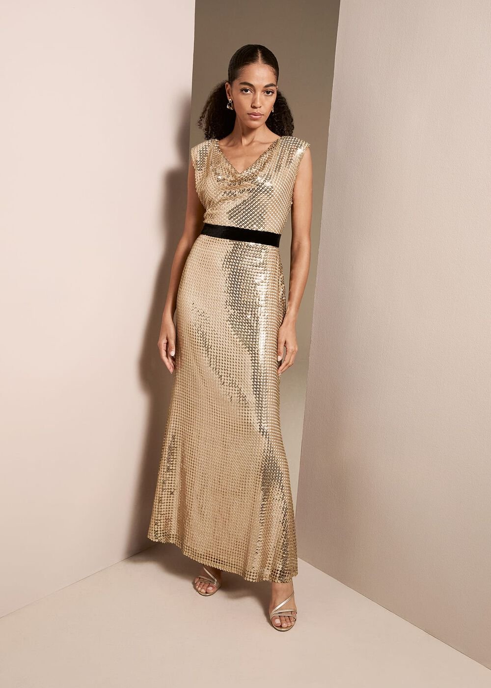 Jamae Gold Sequin Maxi Dress Gold