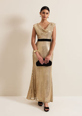 Jamae Gold Sequin Maxi Dress Gold