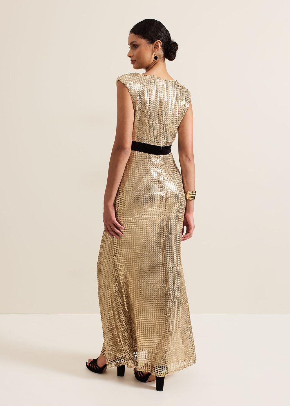 Jamae Gold Sequin Maxi Dress Gold