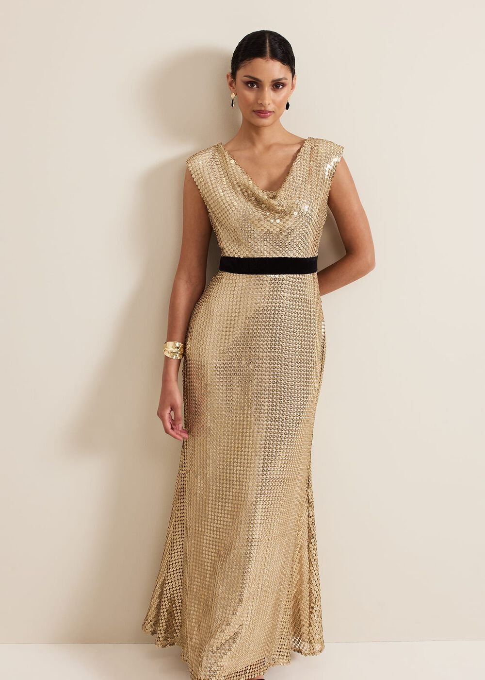 Jamae Gold Sequin Maxi Dress Gold