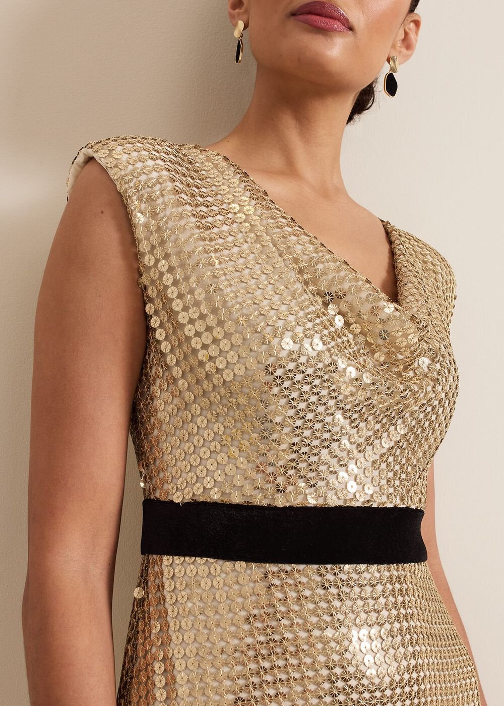 Jamae Gold Sequin Maxi Dress Gold
