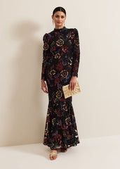 Lelo Sequin Long Sleeved Maxi Dress Black/Multi