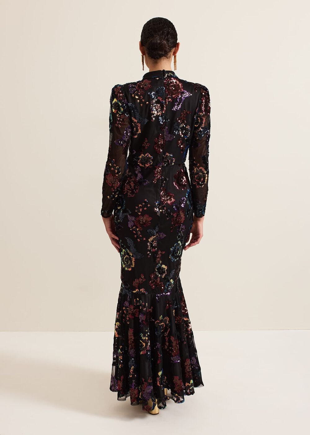 Lelo Sequin Long Sleeved Maxi Dress Black/Multi