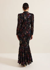 Lelo Sequin Long Sleeved Maxi Dress Black/Multi