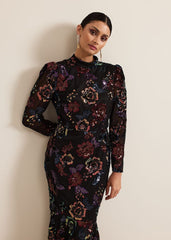Lelo Sequin Long Sleeved Maxi Dress Black/Multi