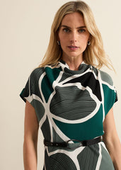Zaynab Green Swirl Cowl Neck Midi Dress Green