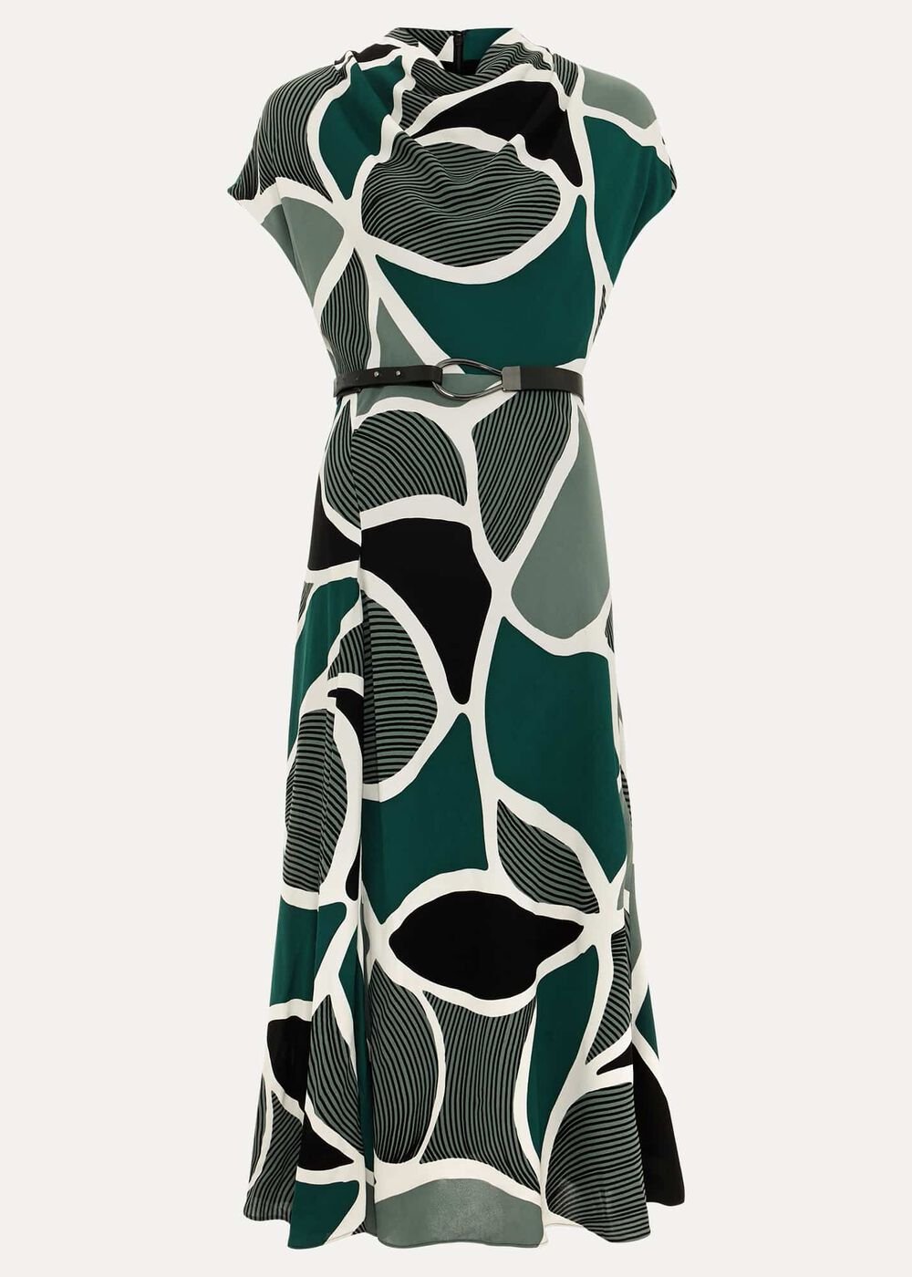 Zaynab Green Swirl Cowl Neck Midi Dress Green