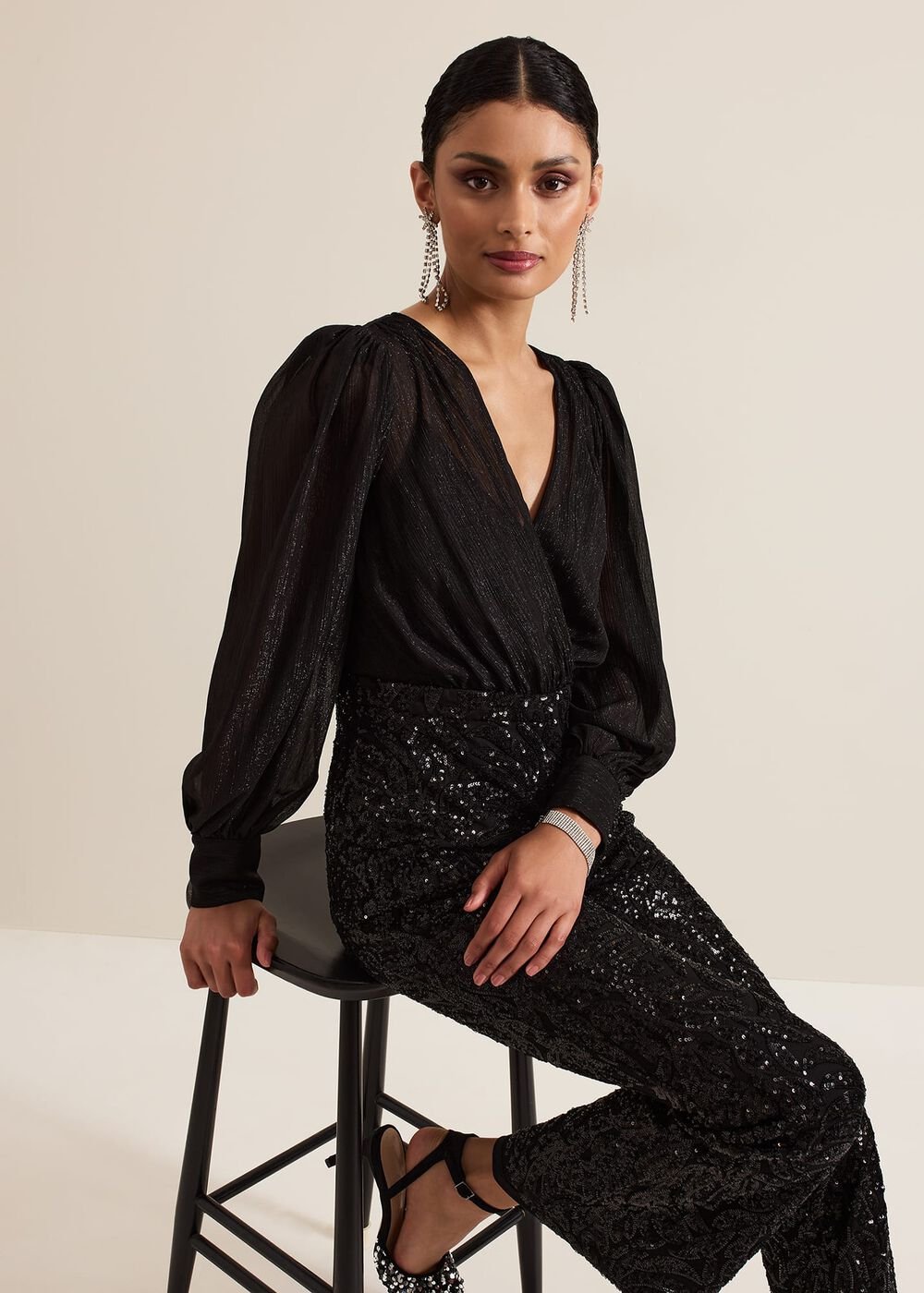 Milena Black Sequin Jumpsuit Black