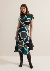 Petite Zaynab Swirl Cowl Neck Midi Dress Green