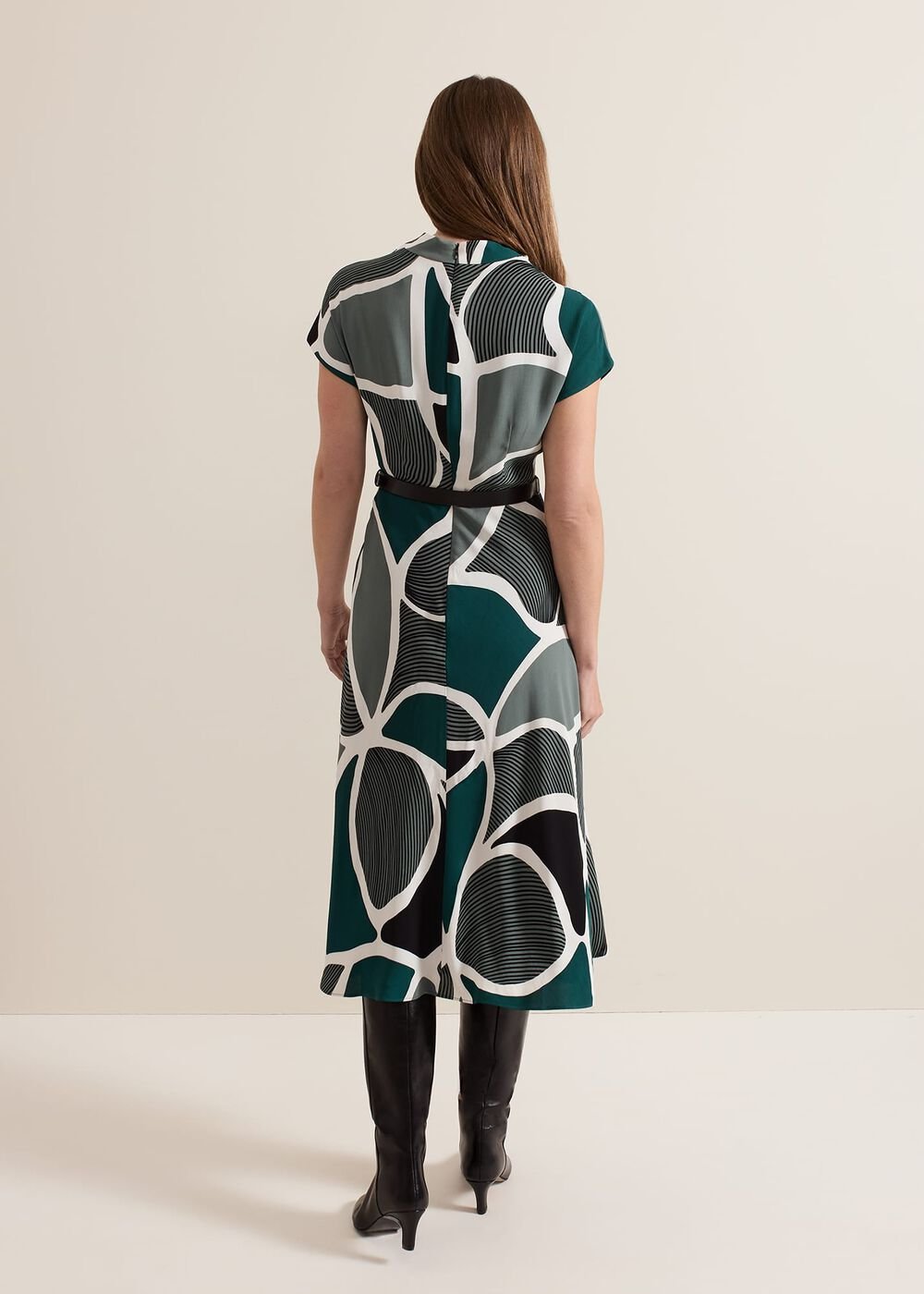Petite Zaynab Swirl Cowl Neck Midi Dress Green