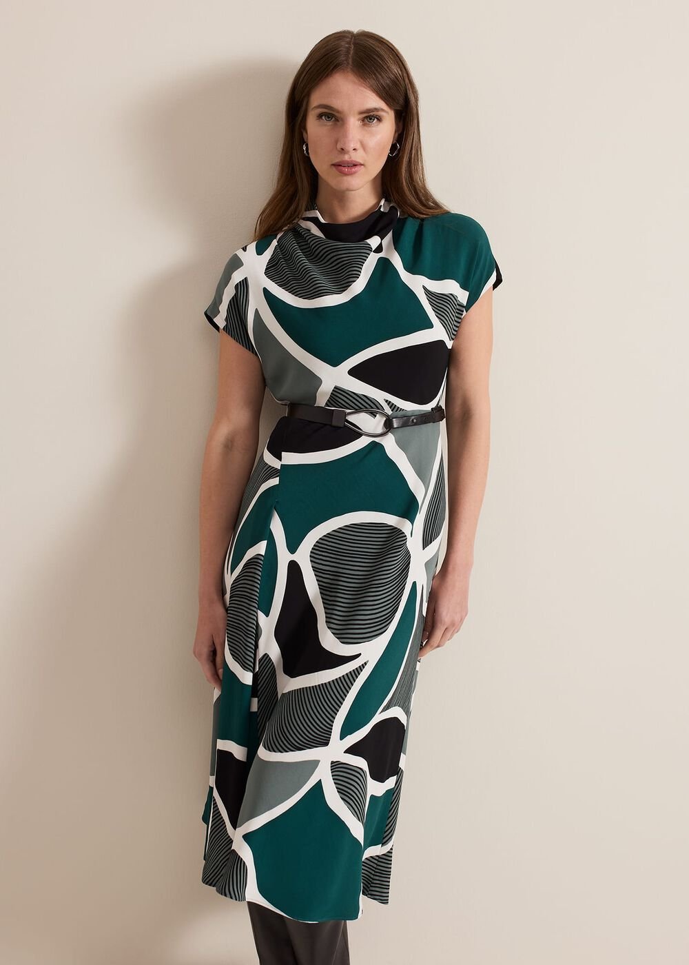 Petite Zaynab Swirl Cowl Neck Midi Dress Green