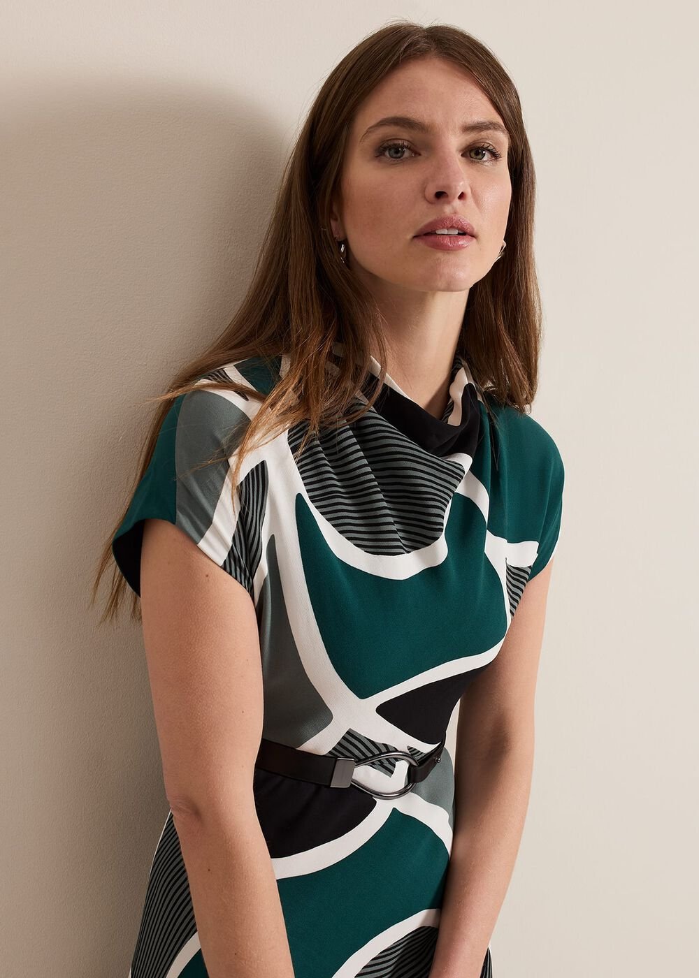 Petite Zaynab Swirl Cowl Neck Midi Dress Green