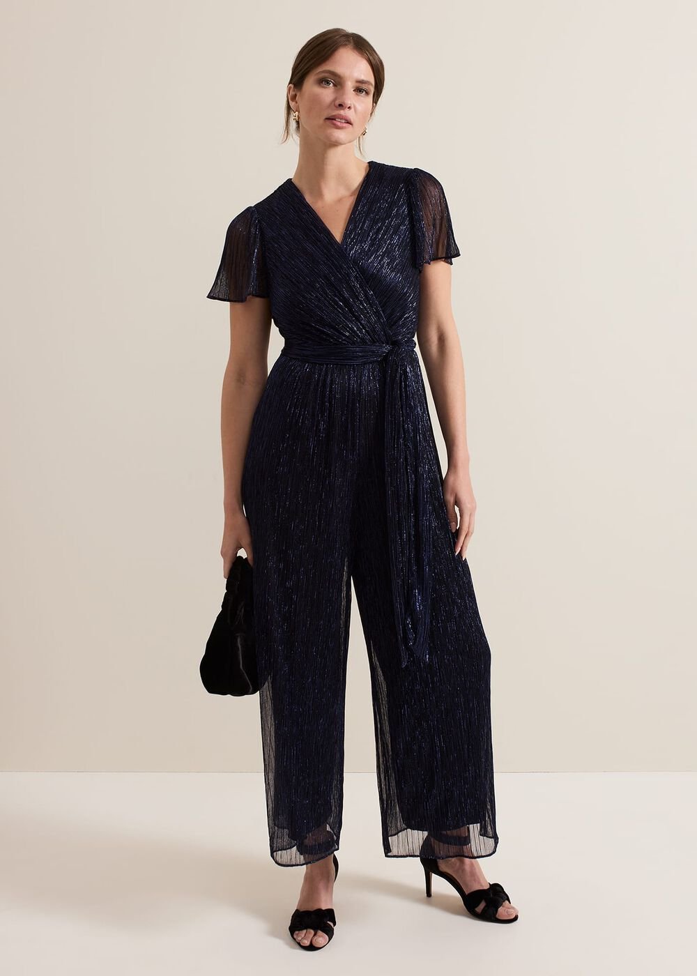 Petite Stella Blue Plisse Jumpsuit Blue