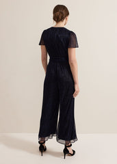 Petite Stella Blue Plisse Jumpsuit Blue