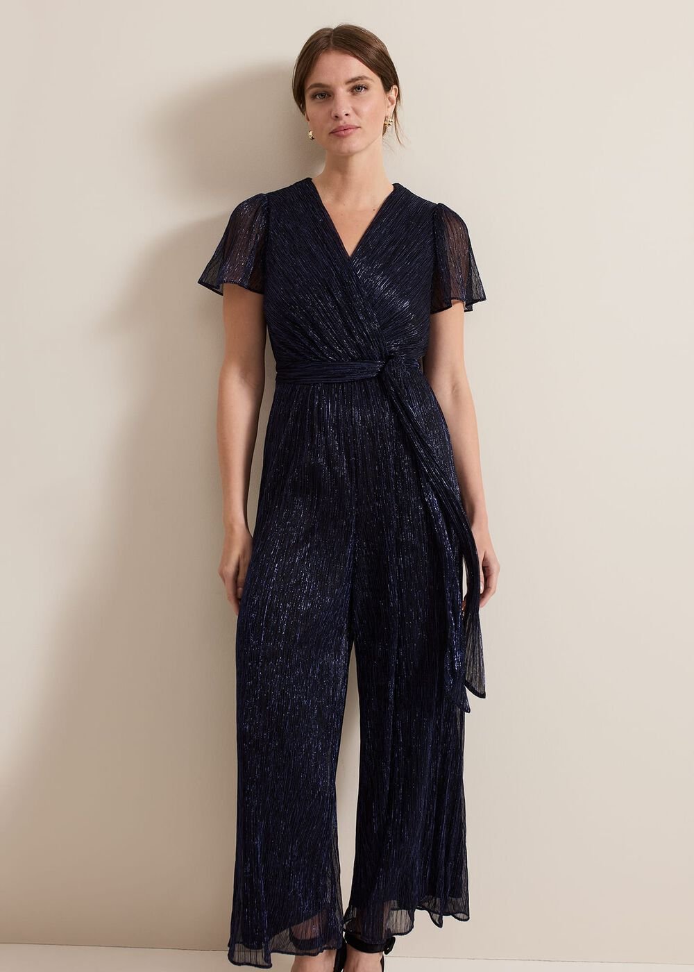 Petite Stella Blue Plisse Jumpsuit Blue