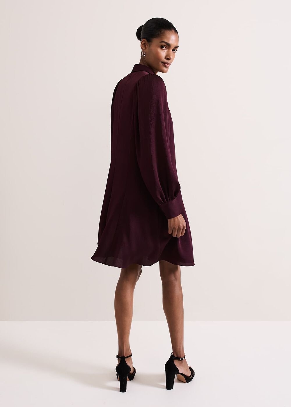 Tila Burgundy Embellished Shirt Dress Burgundy