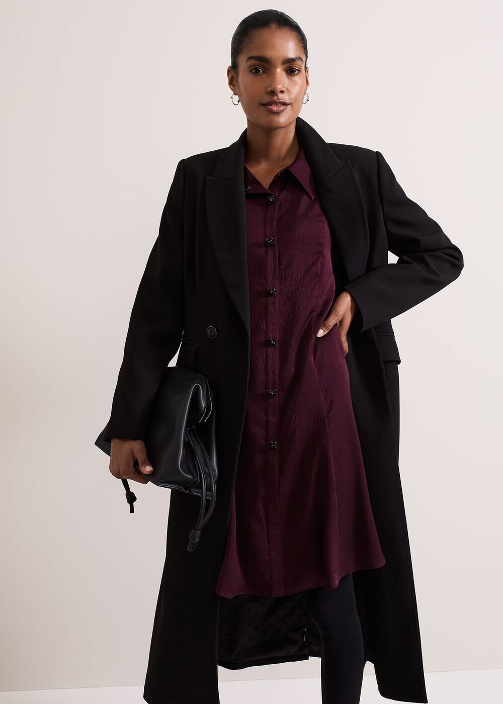 Tila Burgundy Embellished Shirt Dress Burgundy