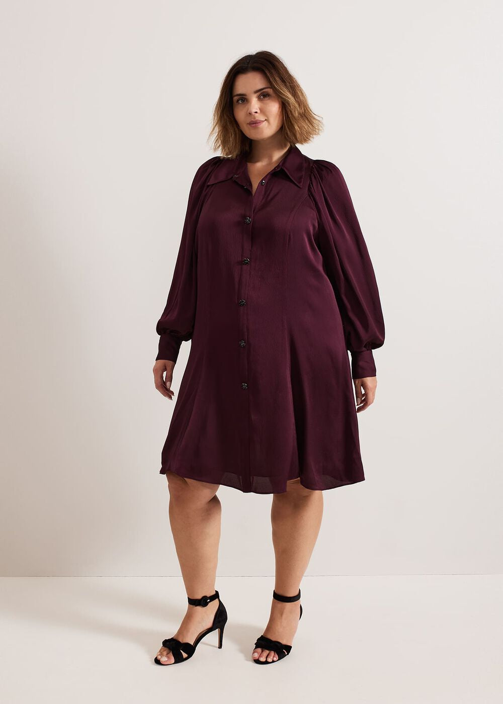 Tila Burgundy Embellished Shirt Dress Burgundy