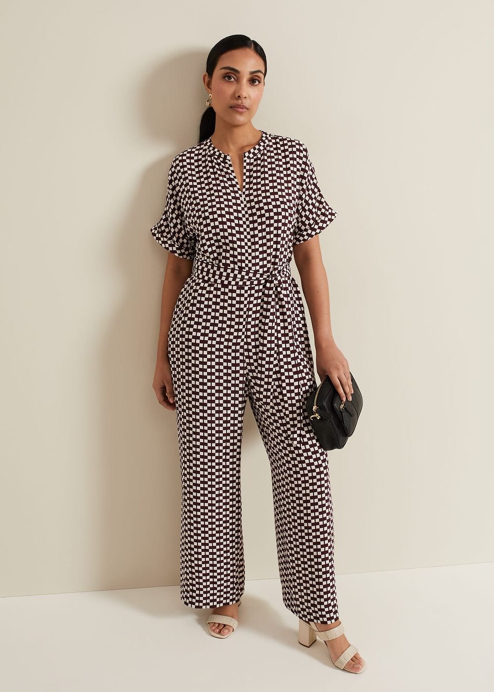 Petite Andra Geo Tie Waist Jumpsuit Multi-Coloured