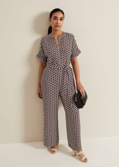 Petite Andra Geo Tie Waist Jumpsuit Multi-Coloured