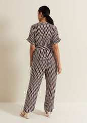 Petite Andra Geo Tie Waist Jumpsuit Multi-Coloured