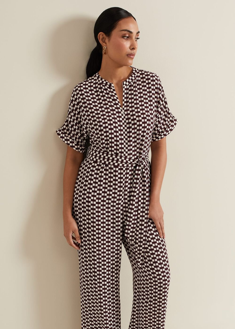 Petite Andra Geo Tie Waist Jumpsuit Multi-Coloured