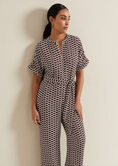 Petite Andra Geo Tie Waist Jumpsuit Multi-Coloured