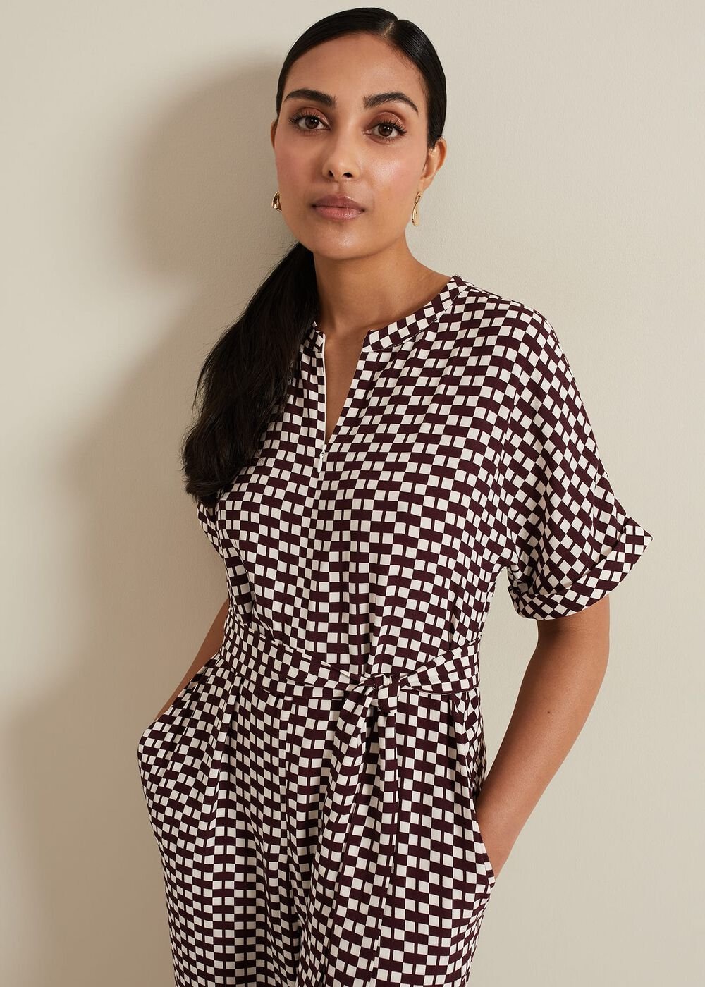 Petite Andra Geo Tie Waist Jumpsuit Multi-Coloured