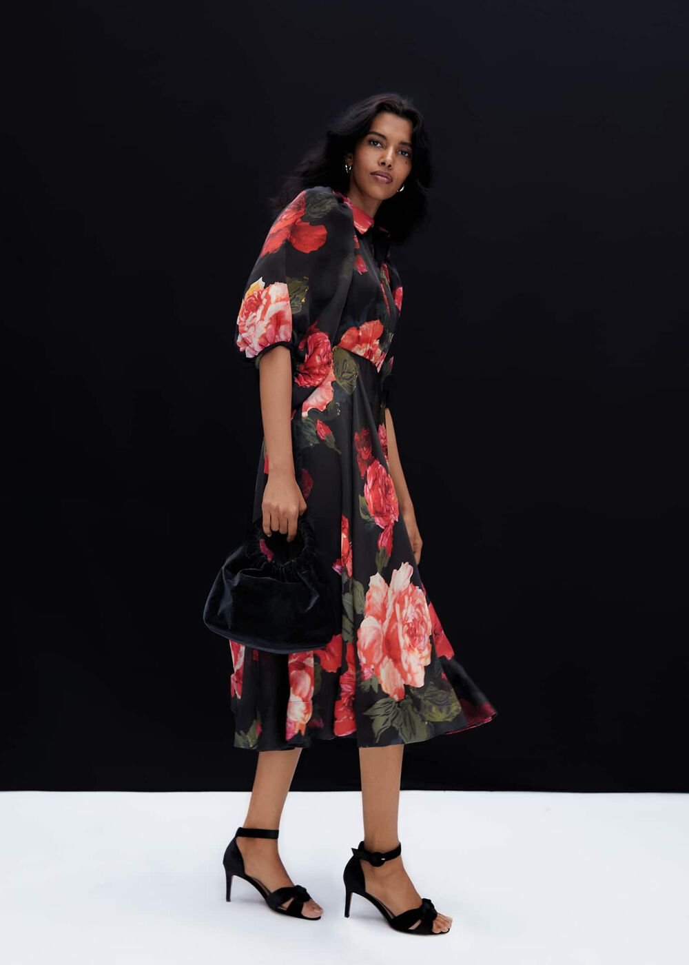 Cilla Floral Shirt Midi Dress Black/Multi