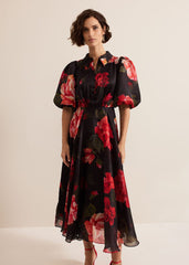 Cilla Floral Shirt Midi Dress Black/Multi