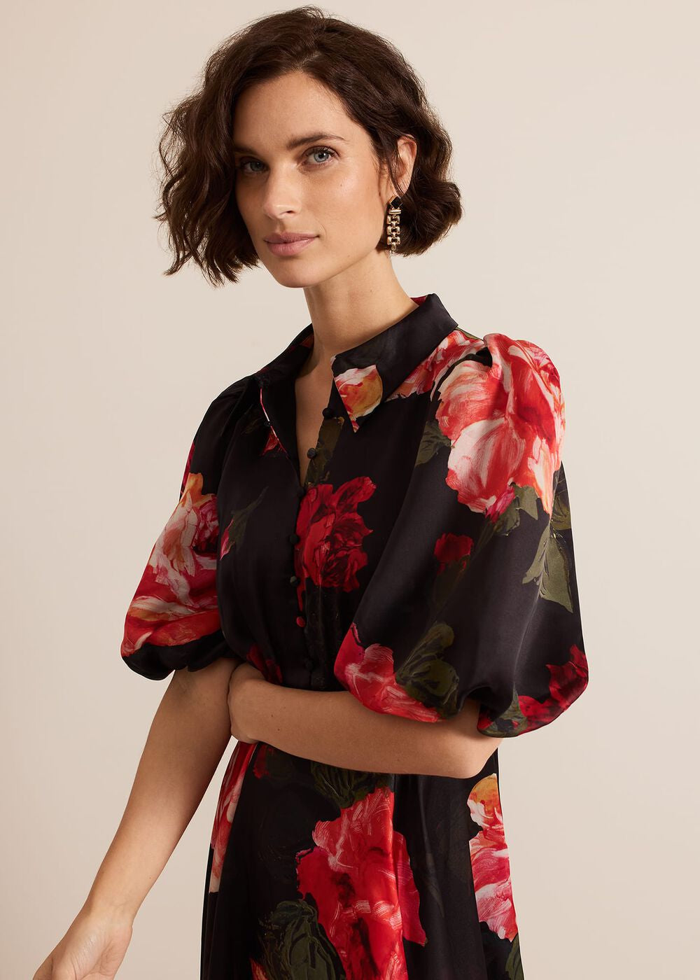 Cilla Floral Shirt Midi Dress Black/Multi