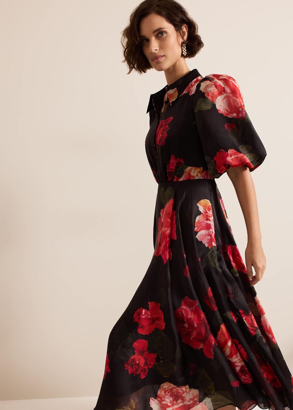 Cilla Floral Shirt Midi Dress Black/Multi