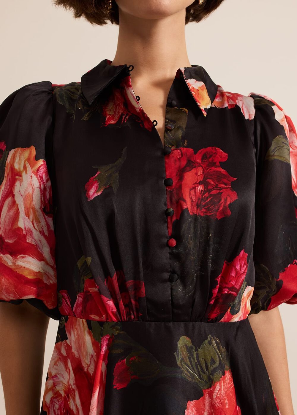 Cilla Floral Shirt Midi Dress Black/Multi