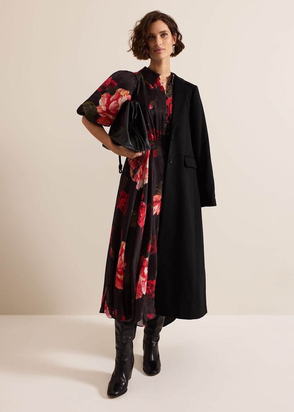 Cilla Floral Shirt Midi Dress Black/Multi