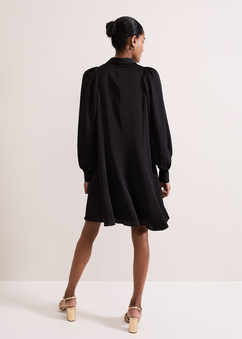 Tila Black Satin Embellished Shirt Dress Black