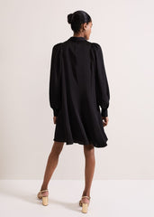 Tila Black Satin Embellished Shirt Dress Black