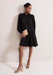 Tila Black Satin Embellished Shirt Dress Black