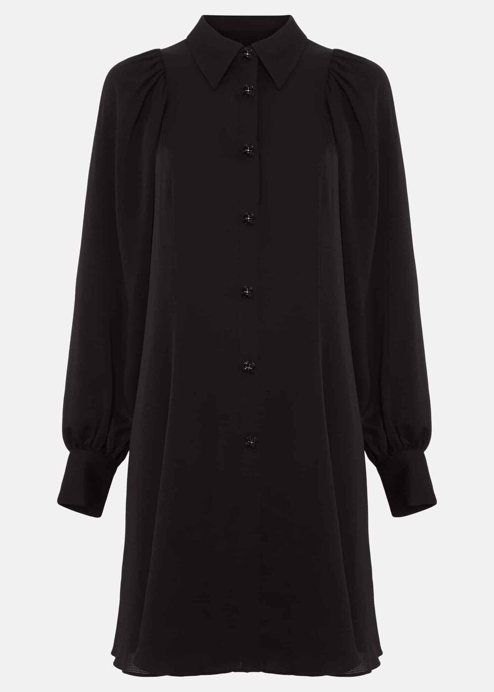 Tila Black Satin Embellished Shirt Dress Black