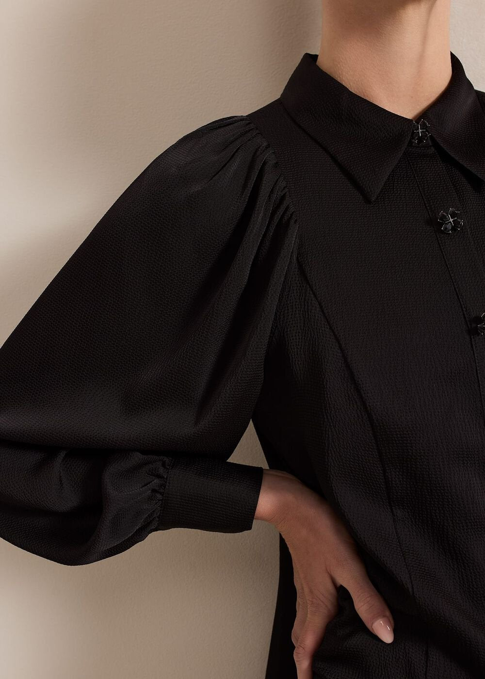 Petite Tila Black Satin Shirt Dress Black